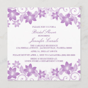 Convite para Chá de panela Floral Simples Roxo