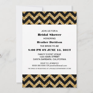 Convite para Chá de panela Glitter Chevron Dourado