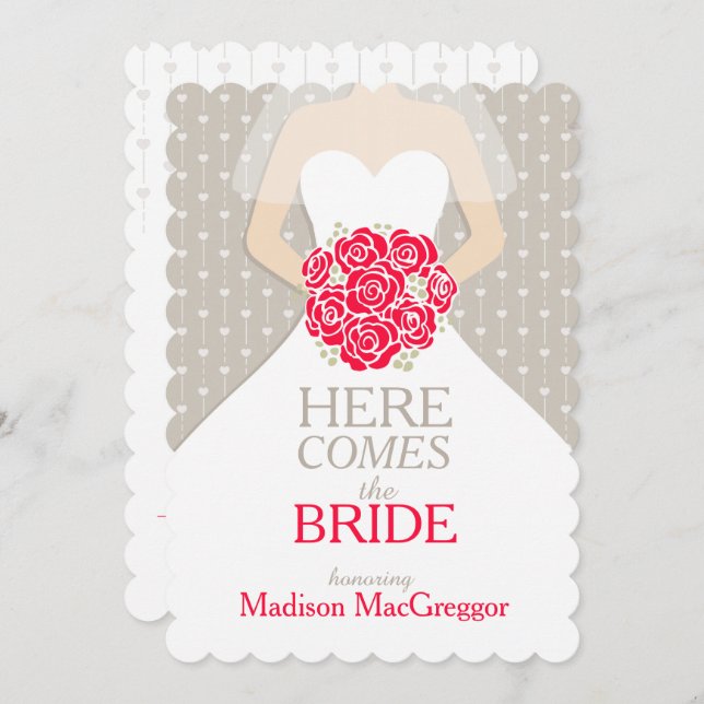 Convite para chá de panela gráfico de buquê vermel (Frente/Verso)