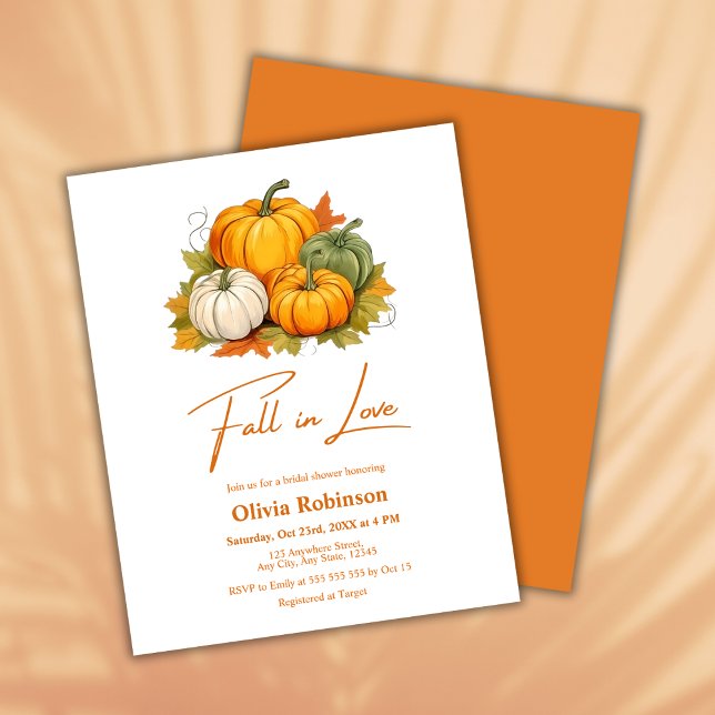Convite para Chá de panela Pumpkin Apaixonado (Budget Fall in Love Autumn Rustic Pumpkin Bridal Shower Invitation  )