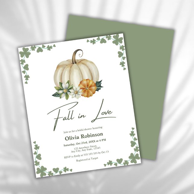 Convite para Chá de panela Pumpkin Apaixonado (Budget Fall in Love Greenery Pumpkin Bridal Shower Invitation   )