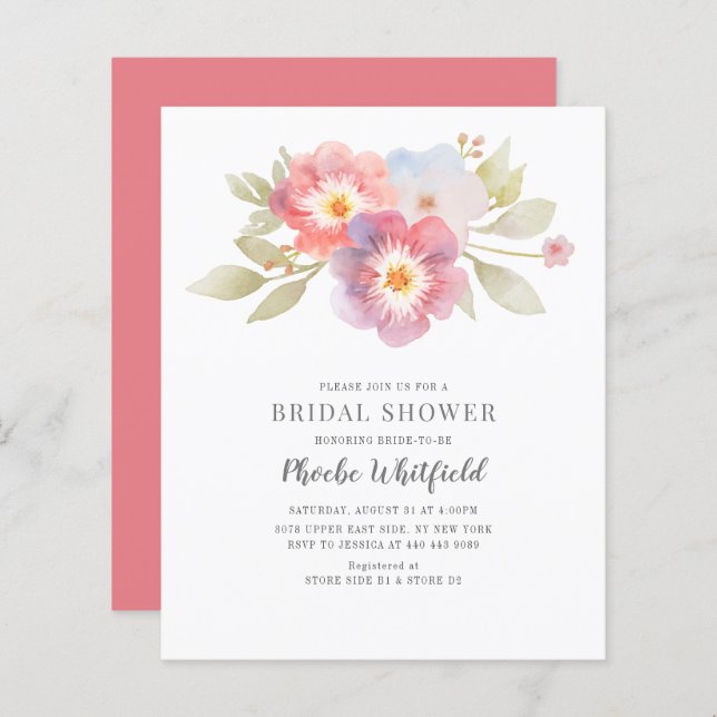 Convite para Chá de panela Púrpura Cor-de-Rosa de  (Frente/Verso)