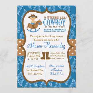 Convite para Chá do Baby Boy Blue Cowboy
