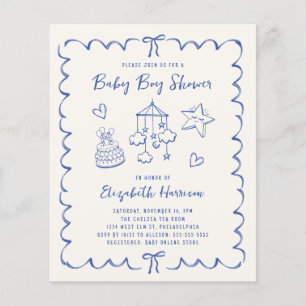 Convite para Chá do Baby Boy Wavy Frame Frame de O