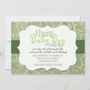 Convite para Chá do Green Paisley Baby Boy