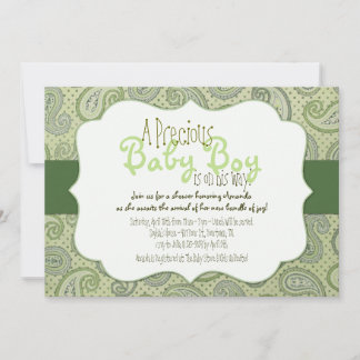 Convite para Chá do Green Paisley Baby Boy