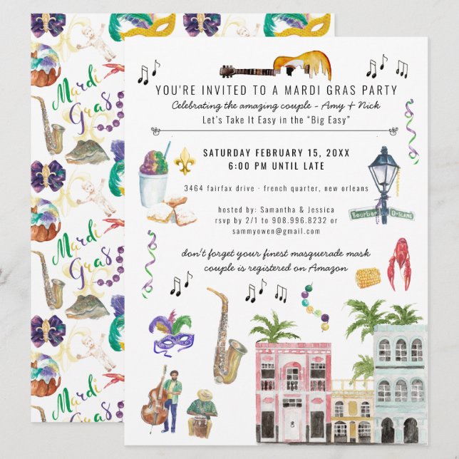 Convite para Chá do Mardi Gras (Frente/Verso)
