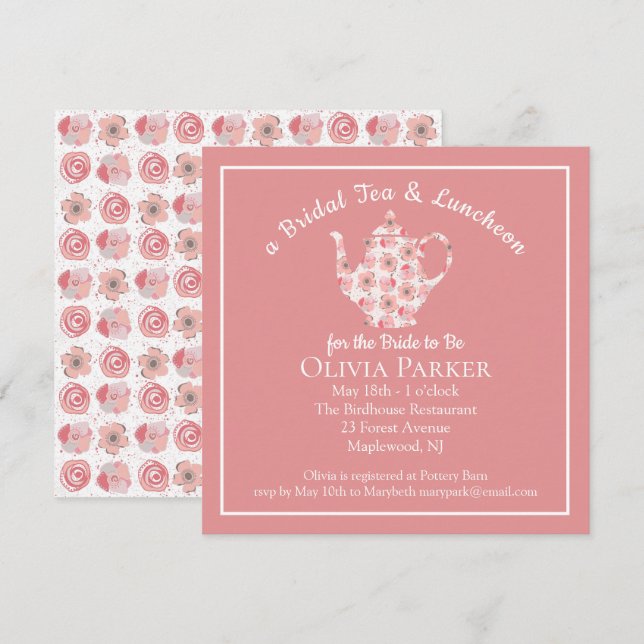 Convite para chá e chaleira de chá de panela (Frente/Verso)