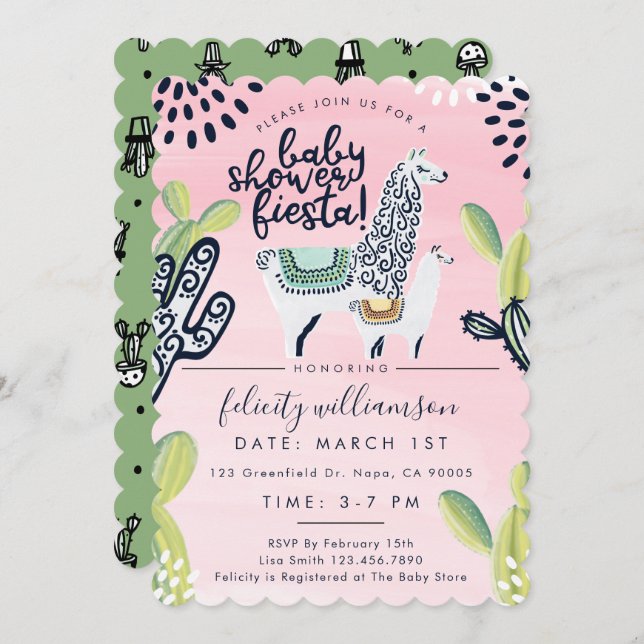 Convite para Chá Fiesta para Garota do Cactus & La (Frente/Verso)