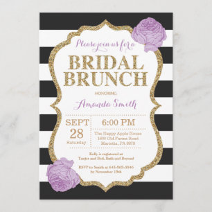 Convite para Chá Roxo Preto e Dourado Brunch