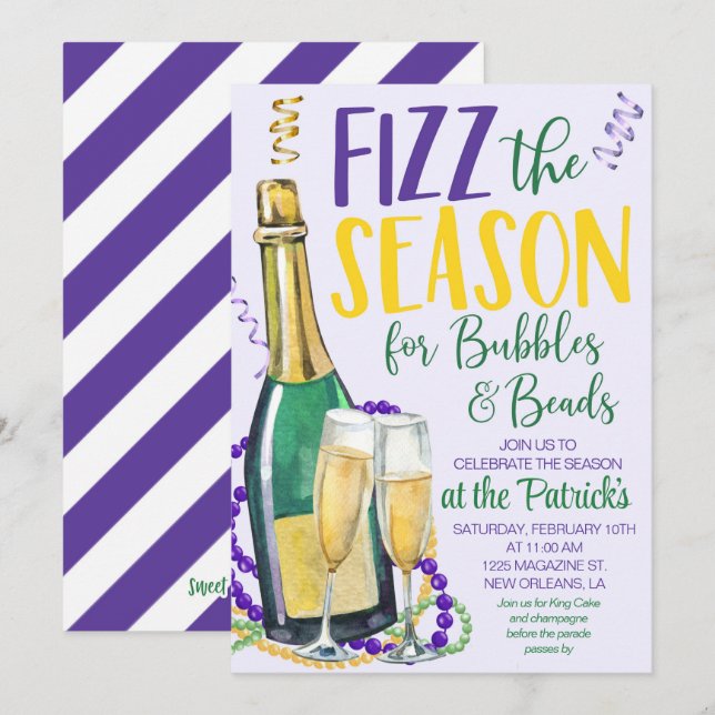 Convite para Champanhe Mardi Gras (Frente/Verso)