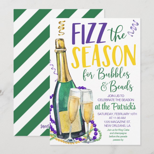 Convite para Champanhe Mardi Gras (Frente/Verso)