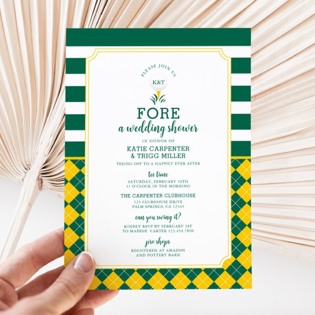 Convite para Chás Casais de Golfe Amarelo Verde (Golf Couples Wedding Shower Invitation)