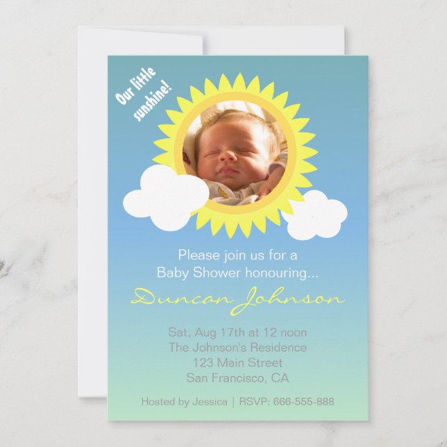 Convite para Chás de Bebê: Pequeno Sol e Nuvens (Frente)