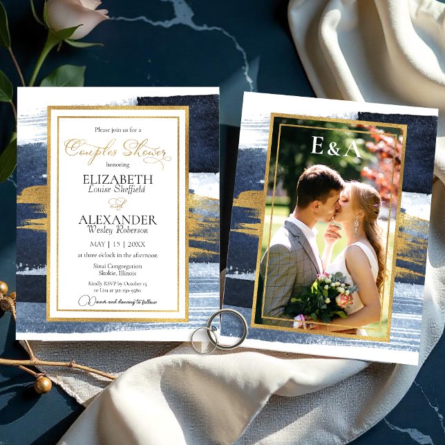 Convite para Chás de Casais abstrato | Foto Azul (Criador carregado)