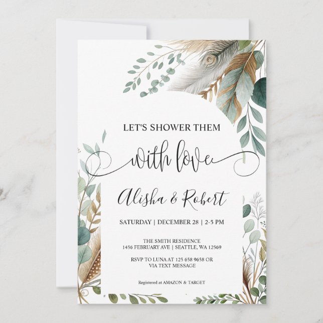 Convite para Chás de Casais Botânicos Modernos (Frente)