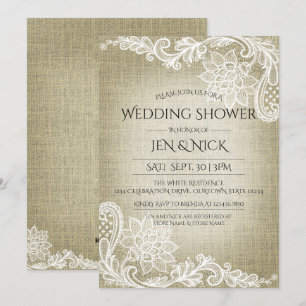 Convite para Chás de casamento Burlap e Lace