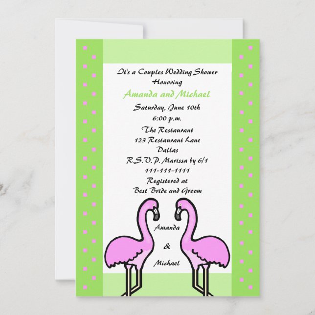 Convite para Chás de casamento de Casais Flamingo (Frente)