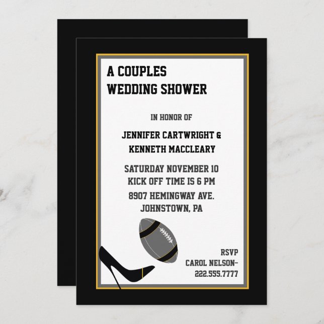 Convite para Chás de casamento de futebol cinza e  (Frente/Verso)