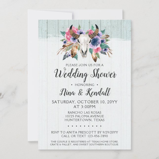 Convite para Chás de casamento do crânio de vaca f (Frente)