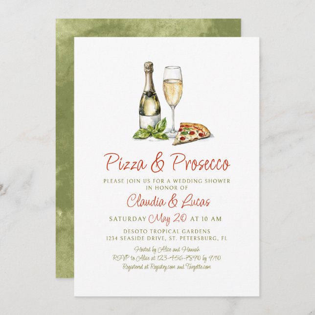 Convite para Chás de casamento Pizza Prosecco (Frente/Verso)