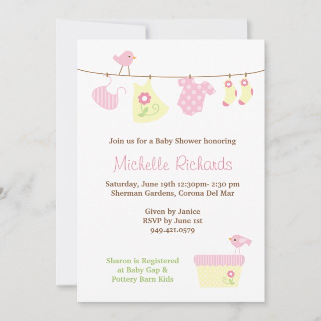 Convite para chás de fraldas (Frente)