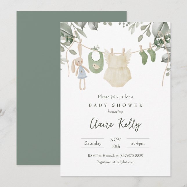 Convite para chás de fraldas (Frente/Verso)