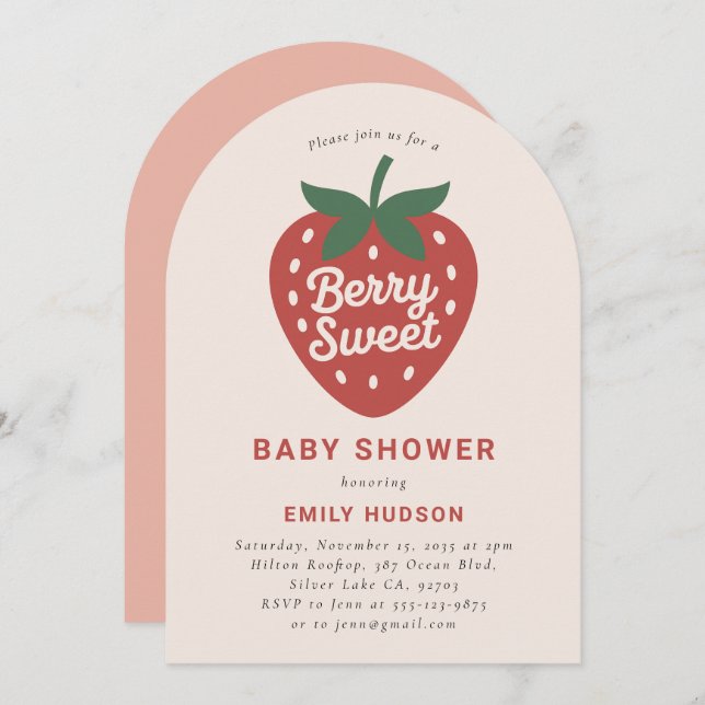 Convite para Chás de fraldas Berry Sweet (Frente/Verso)