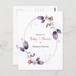 Convite para Chás de fraldas Botânicos Rosa-Rosa M