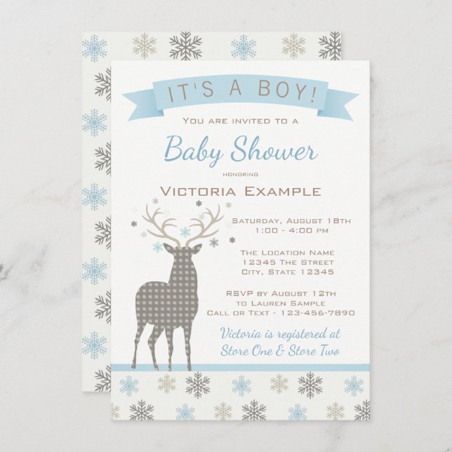 Convite para Chás de fraldas Boys Deer Winter Wond (Frente/Verso)