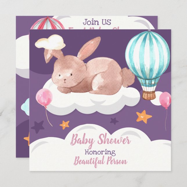 Convite para Chás de fraldas Bunny (Frente/Verso)