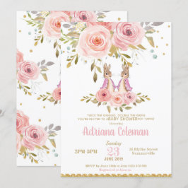 Convite para Chás de fraldas Bunny Rabbit Twin Gir