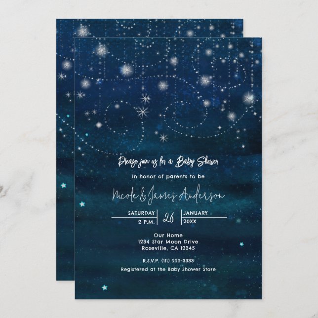 Convite para Chás de fraldas Celestial Starry Sky  (Frente/Verso)