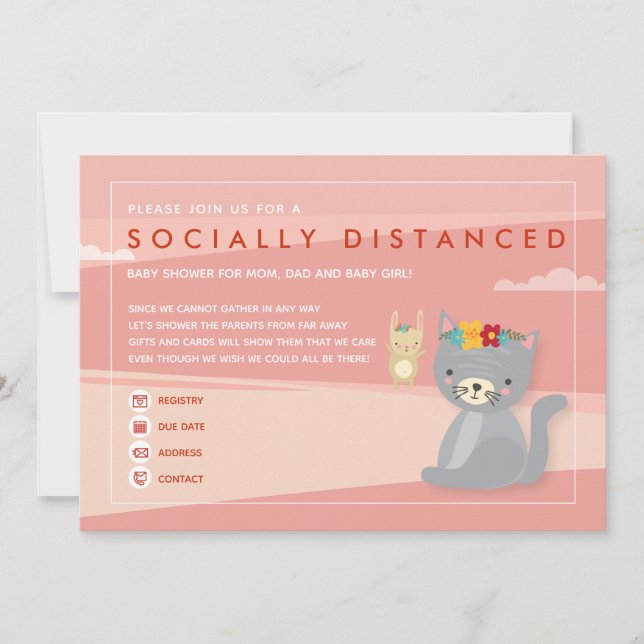 Convite para chás de fraldas com distância social (Frente)