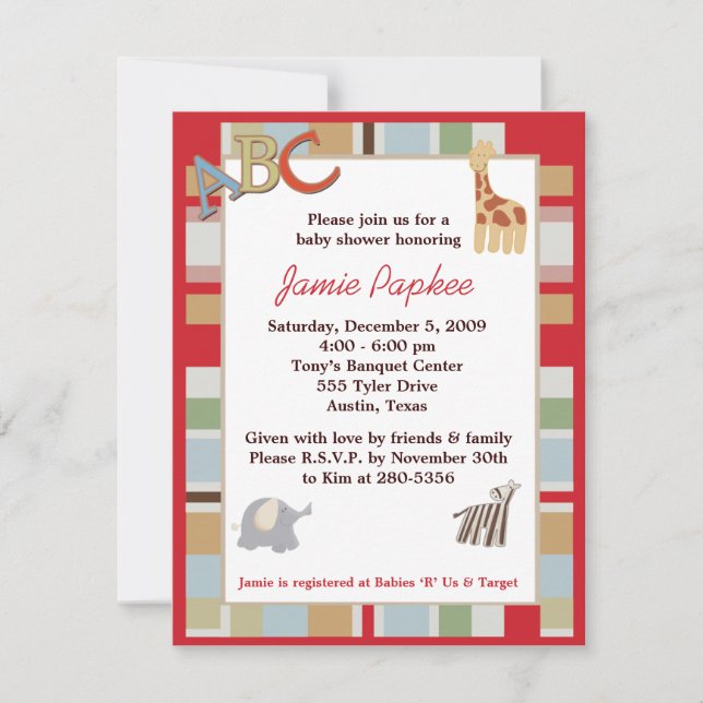 Convite para Chás de fraldas com distribuição de s (Frente)