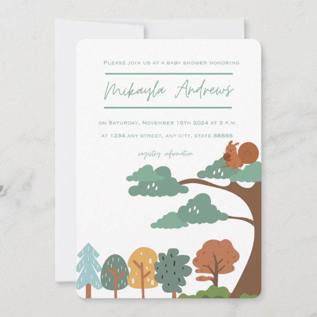 Convite para Chás de fraldas com tema Natureza (Frente)