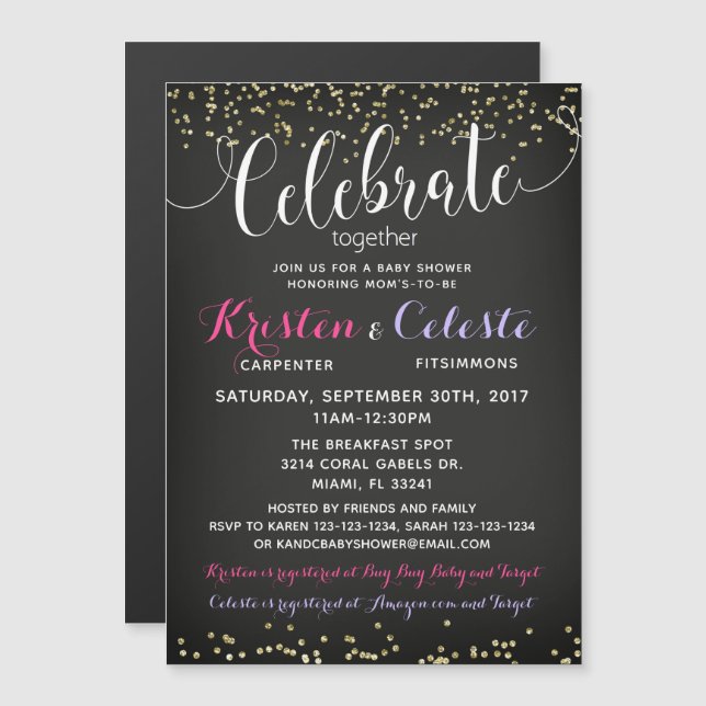 Convite para chás de fraldas, conjunto de amigos (Frente/Verso)