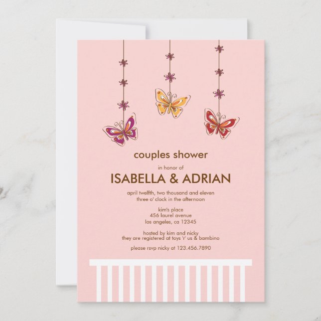 Convite para Chás de fraldas Crib Mobile (Frente)