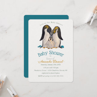Convite para Chás de fraldas da Família de Pinguin