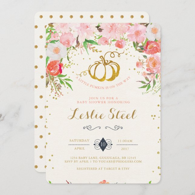 Convite para Chás de fraldas de Abóbora (Frente/Verso)