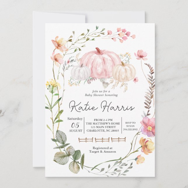 Convite para Chás de fraldas de abóbora, convite p (Frente)