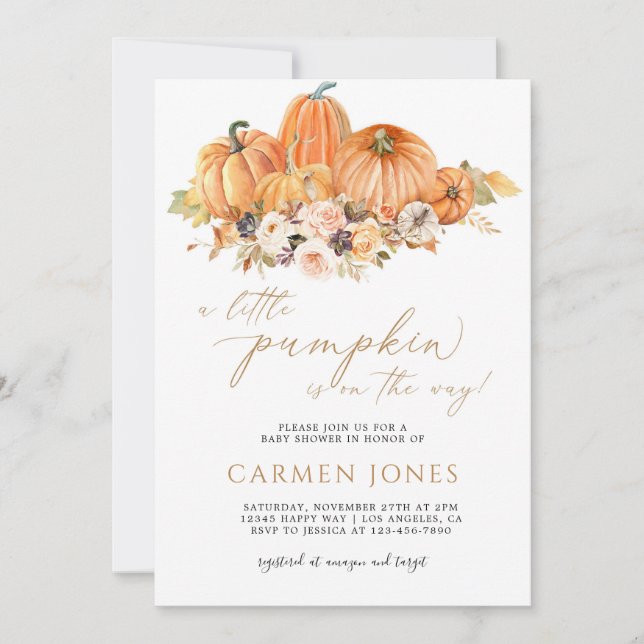 Convite para Chás de fraldas de Abóbora de outono (Frente)