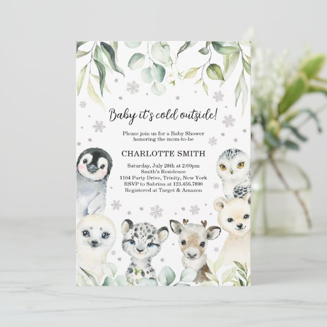 Convite para Chás de fraldas de animais árcticos (Em pé/Frente)