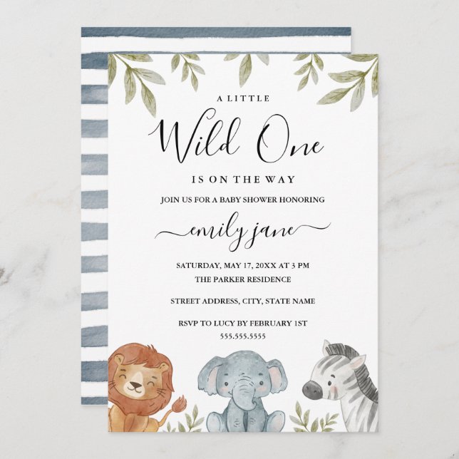 Convite para Chás de fraldas de Animais Cutos Safa (Frente/Verso)