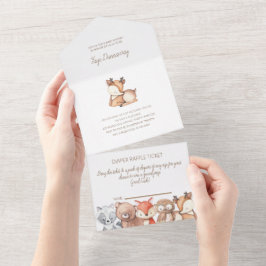 Convite Para Chás de fraldas De Animais Da Florest