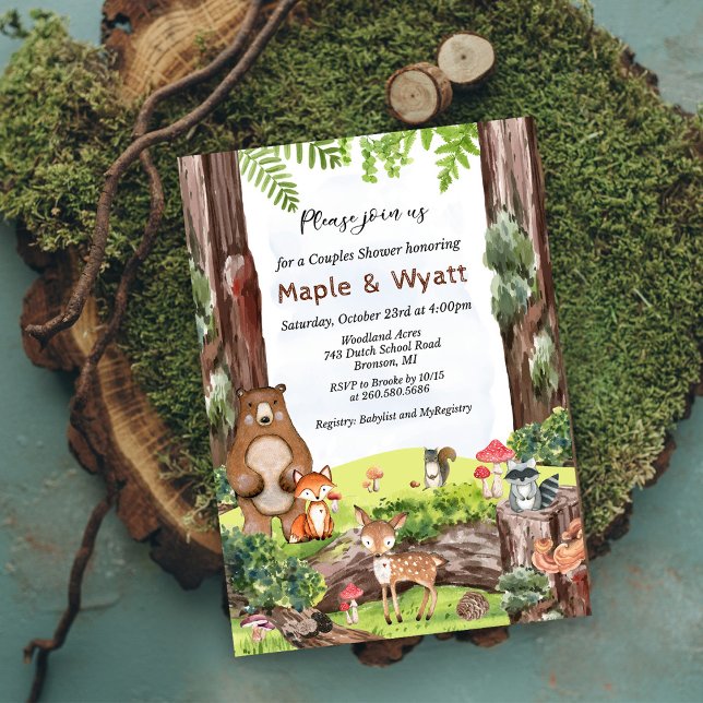 Convite Para Chás de fraldas De Animais Da Florest (Criador carregado)