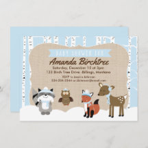 Convite para Chás de fraldas de animais da florest