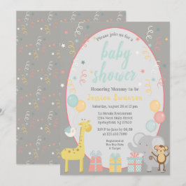 Convite para Chás de fraldas de animais de festa c