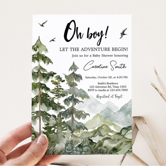 Convite para Chás de fraldas de Aventura Florestal (Boy Woodland Baby Shower Invitation)