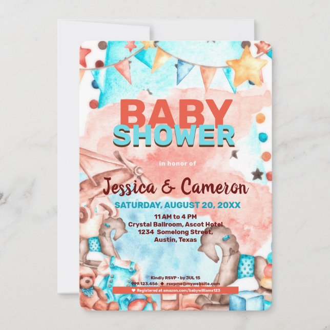 Convite para Chás de fraldas de aviões e Ursos de  (Frente)